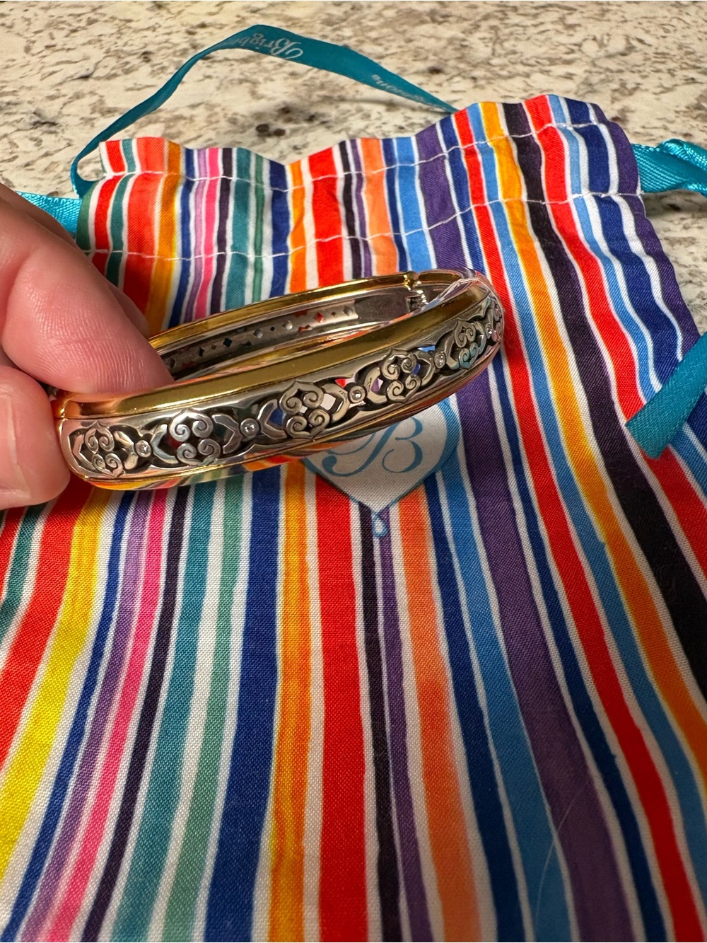 Brighton Two-Tone Silver and Gold Scroll Bangle Bracelet